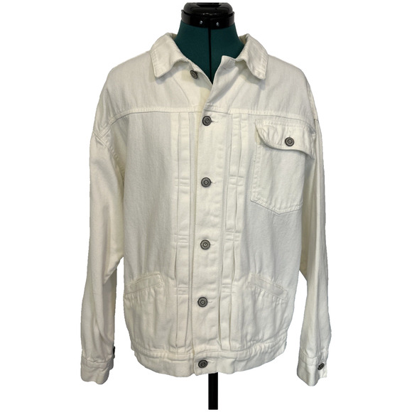 Moussy Women's‎ White Denim Jean Jacket M/L Boxy Oversized - Picture 1 of 7